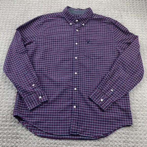 American Eagle Outfitters Flannel Shirt Men Extra Large XL Navy Blue Red Checker - Picture 1 of 10